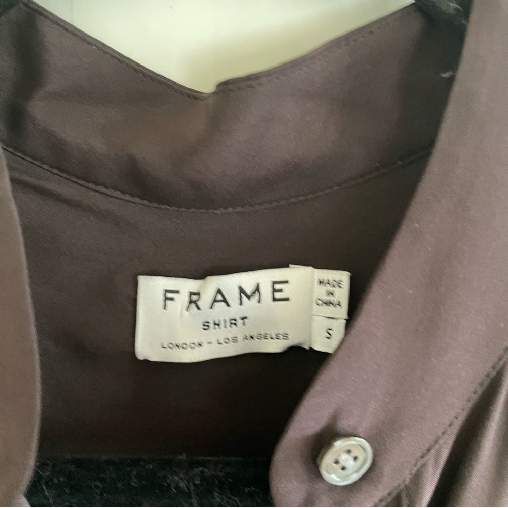 Frame Brown Silk Long Sleeve Mandarin Collar Top Size S - Picture 5 of 11